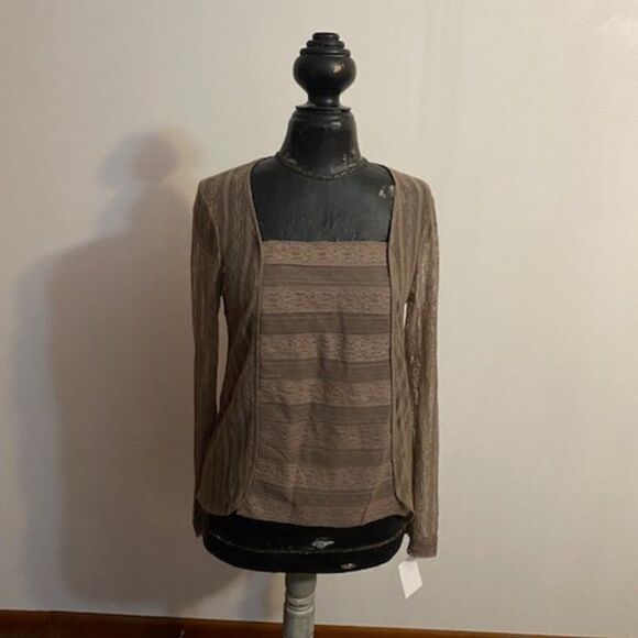 Hem & Thread Brown Lace Sheer top, size M - Picture 1 of 3